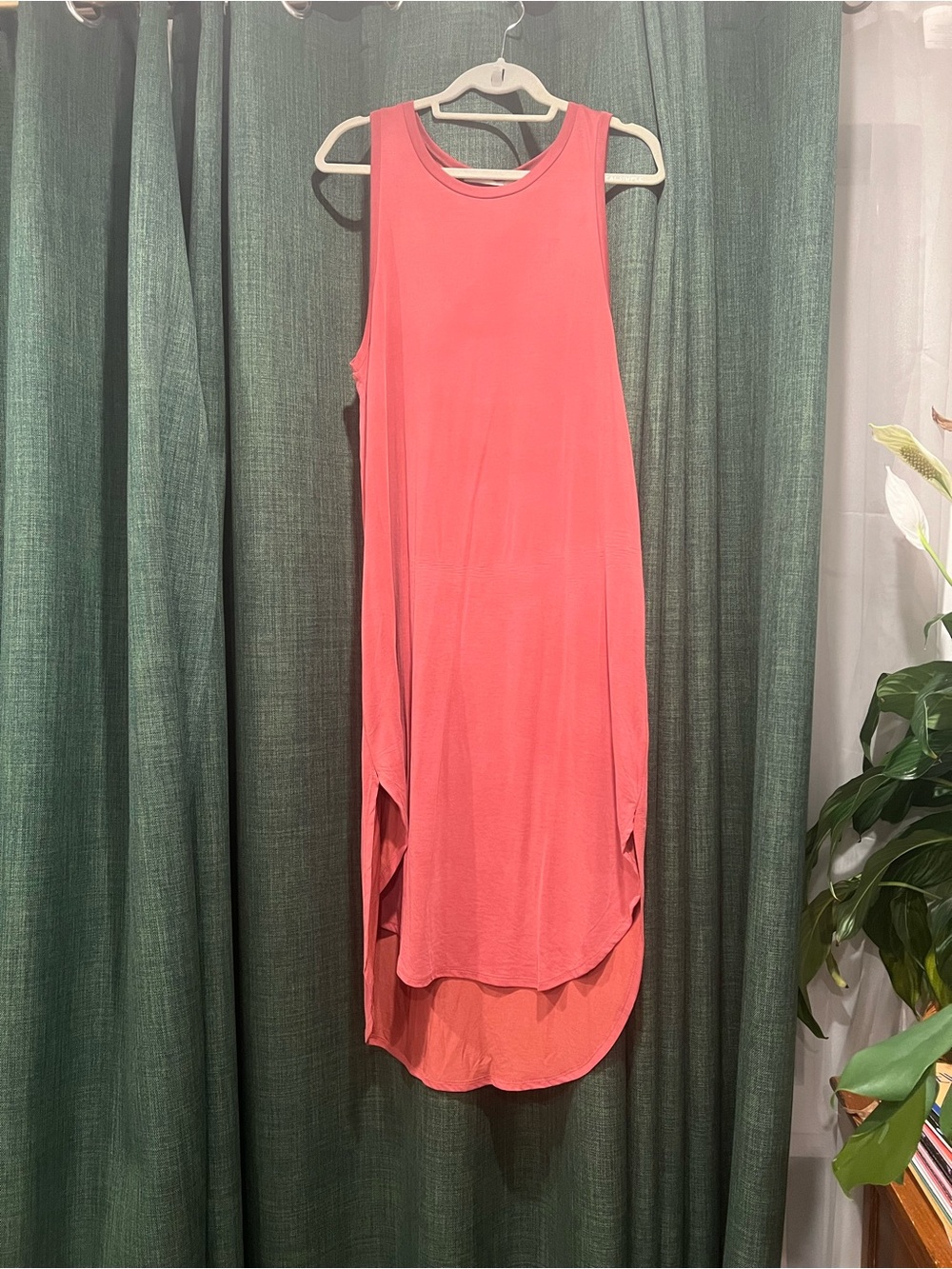 Lush Sleeveless Coral Pink High-Low Midi Dress
